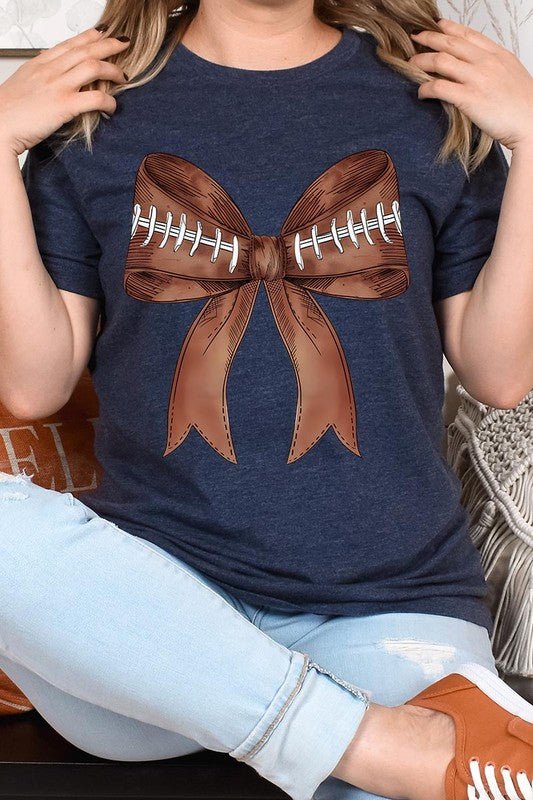 Coquette Football Bow Graphic T Shirt - Klazzi Fashion Boutique