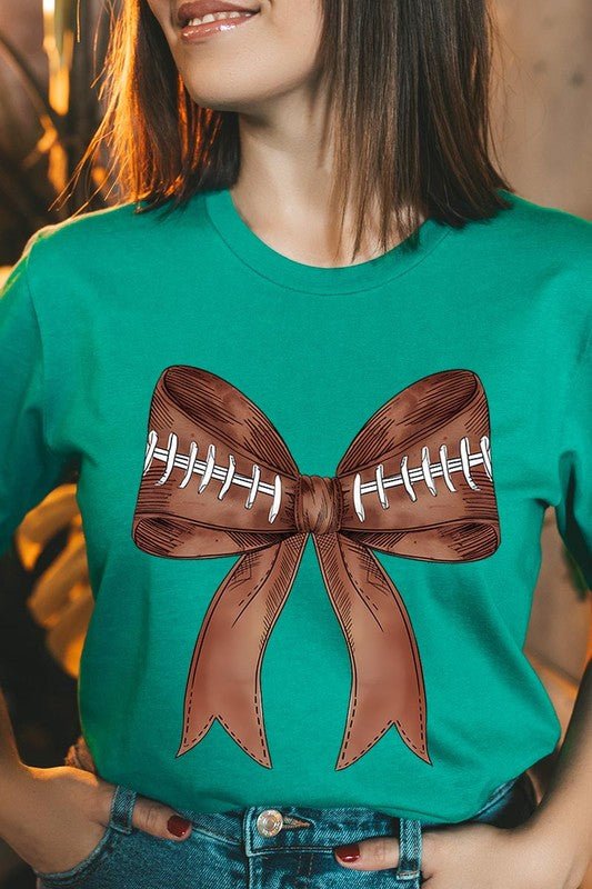 Coquette Football Bow Graphic T Shirt - Klazzi Fashion Boutique