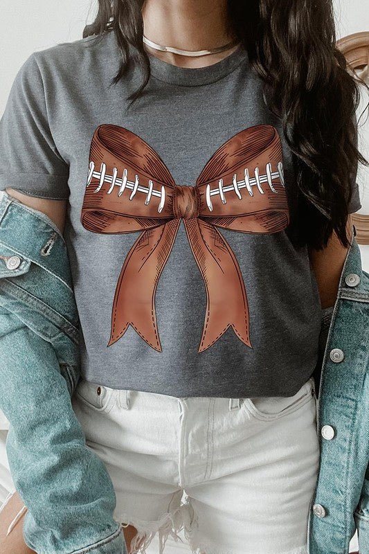 Coquette Football Bow Graphic T Shirt - Klazzi Fashion Boutique