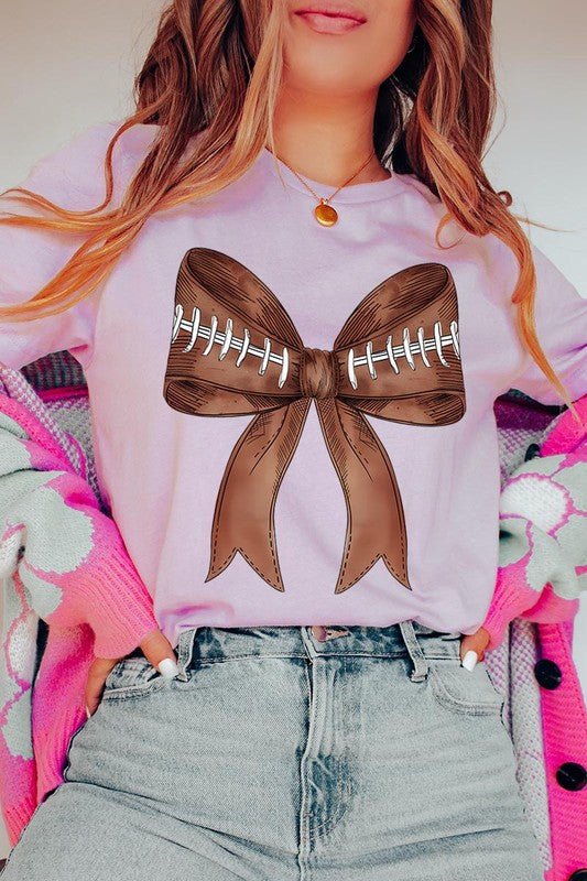 Coquette Football Bow Graphic T Shirt - Klazzi Fashion Boutique