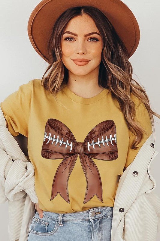 Coquette Football Bow Graphic T Shirt - Klazzi Fashion Boutique