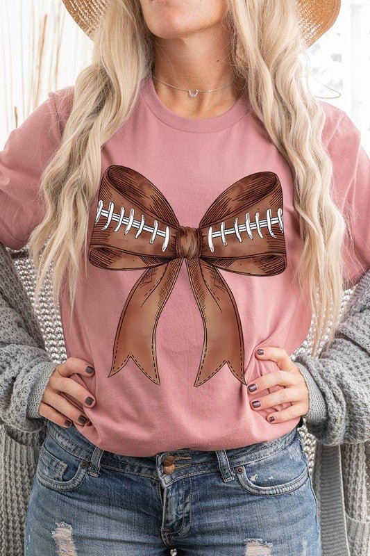 Coquette Football Bow Graphic T Shirt - Klazzi Fashion Boutique