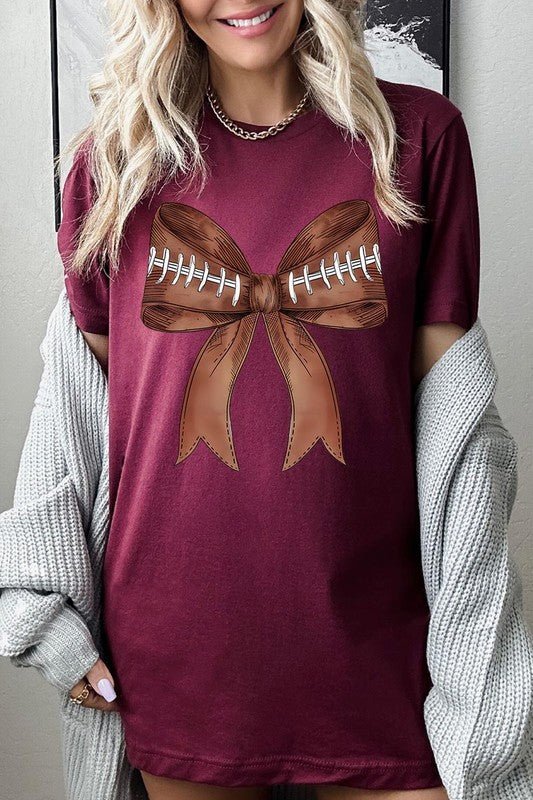 Coquette Football Bow Graphic T Shirt - Klazzi Fashion Boutique