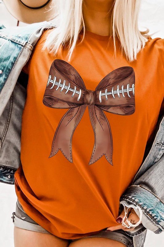 Coquette Football Bow Graphic T Shirt - Klazzi Fashion Boutique