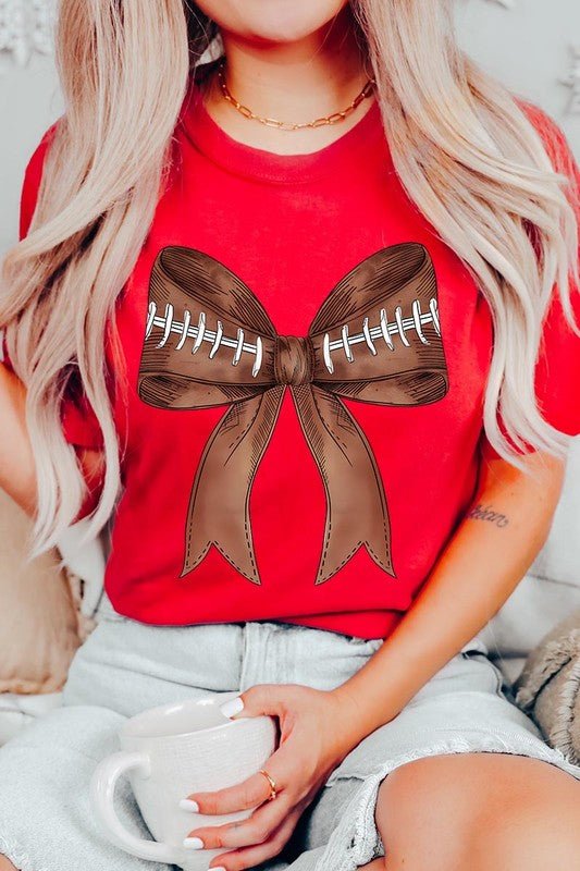 Coquette Football Bow Graphic T Shirt - Klazzi Fashion Boutique