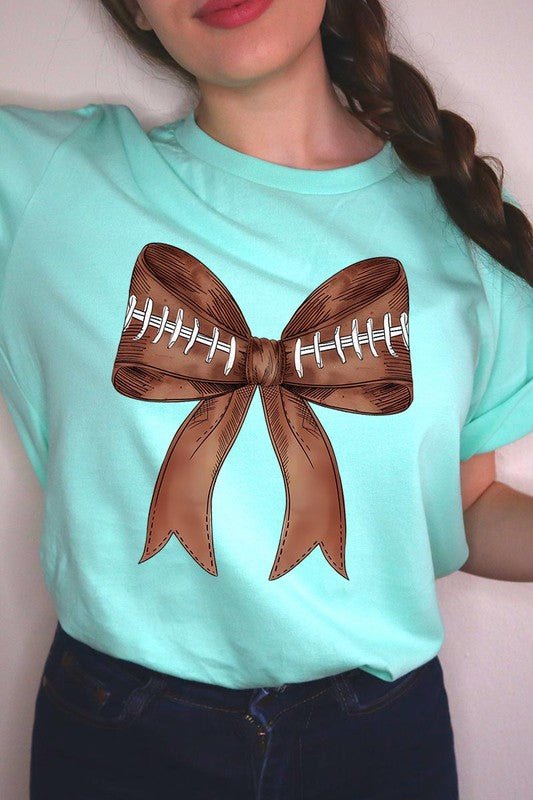 Coquette Football Bow Graphic T Shirt - Klazzi Fashion Boutique