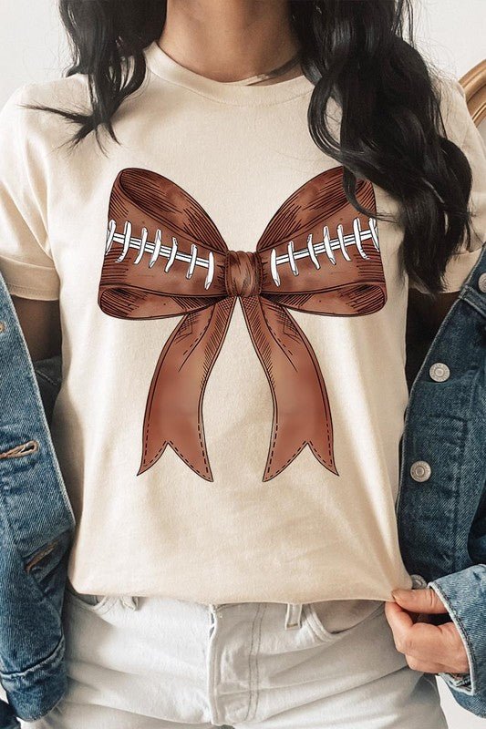 Coquette Football Bow Graphic T Shirt - Klazzi Fashion Boutique