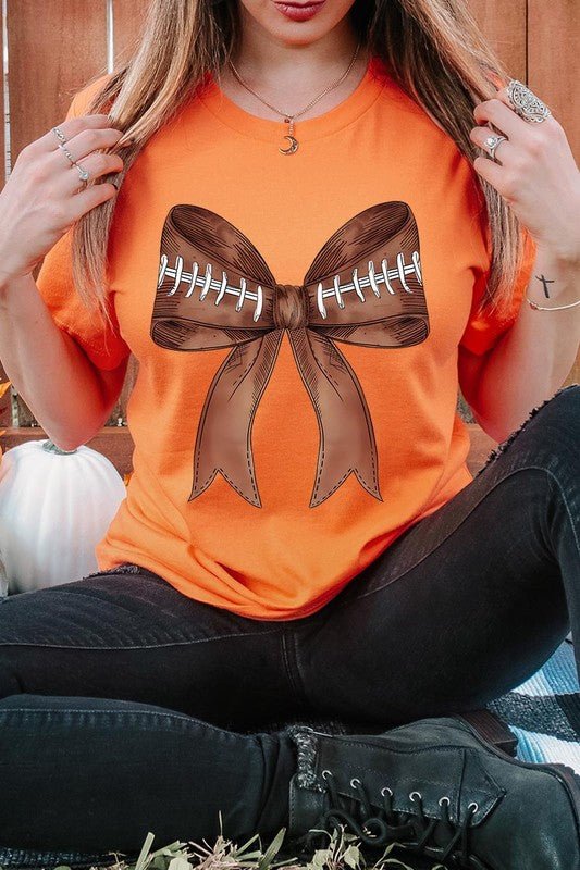 Coquette Football Bow Graphic T Shirt - Klazzi Fashion Boutique