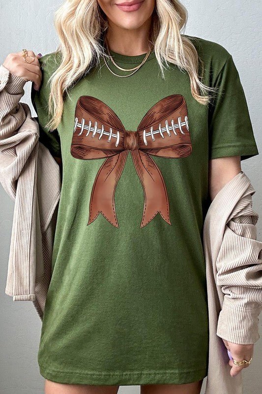 Coquette Football Bow Graphic T Shirt - Klazzi Fashion Boutique