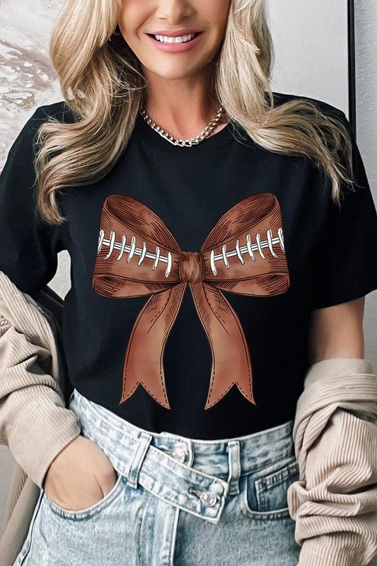 Coquette Football Bow Graphic T Shirt - Klazzi Fashion Boutique