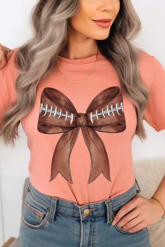 Coquette Football Bow Graphic T Shirt - Klazzi Fashion Boutique