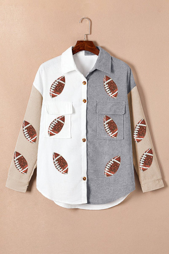 Corduroy Football Sequin Rugby Shacket - Klazzi Fashion Boutique