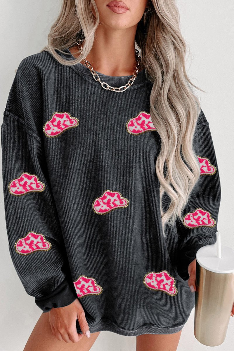 Corduroy Glittering Sassy Pink Cowboy Hats Sweatshirt - Klazzi Fashion Boutique