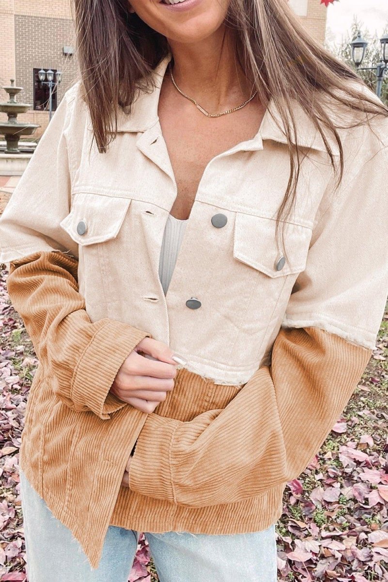 Corduroy Two Toned Khaki Jacket - Klazzi Fashion Boutique