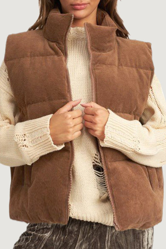 Corduroy Zip Puffer Vest - Klazzi Fashion Boutique