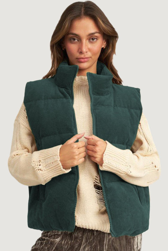 Corduroy Zip Puffer Vest - Klazzi Fashion Boutique