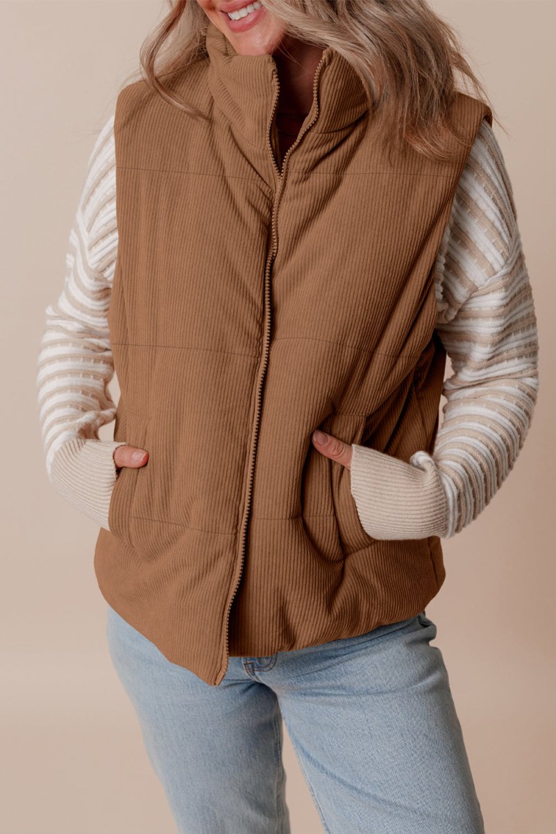 Corduroy Zip Puffer Vest - Klazzi Fashion Boutique