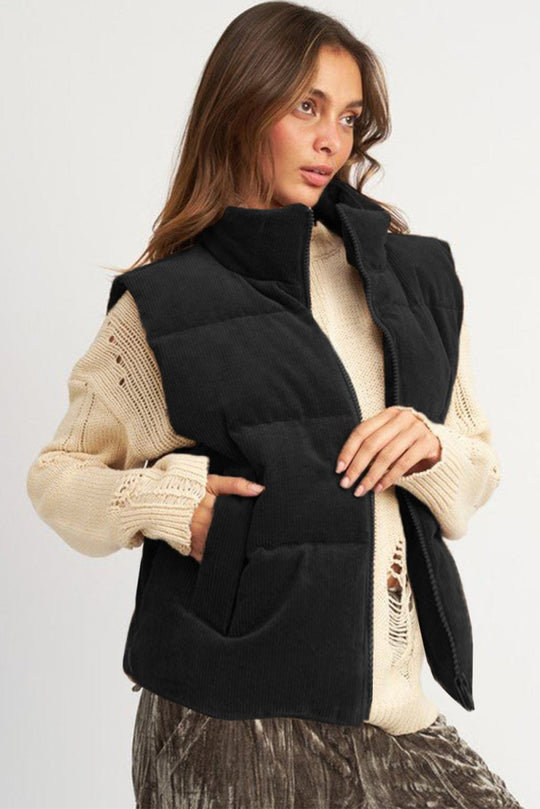 Corduroy Zip Puffer Vest - Klazzi Fashion Boutique