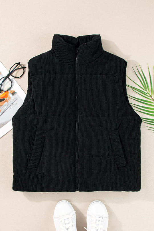 Corduroy Zip Puffer Vest - Klazzi Fashion Boutique