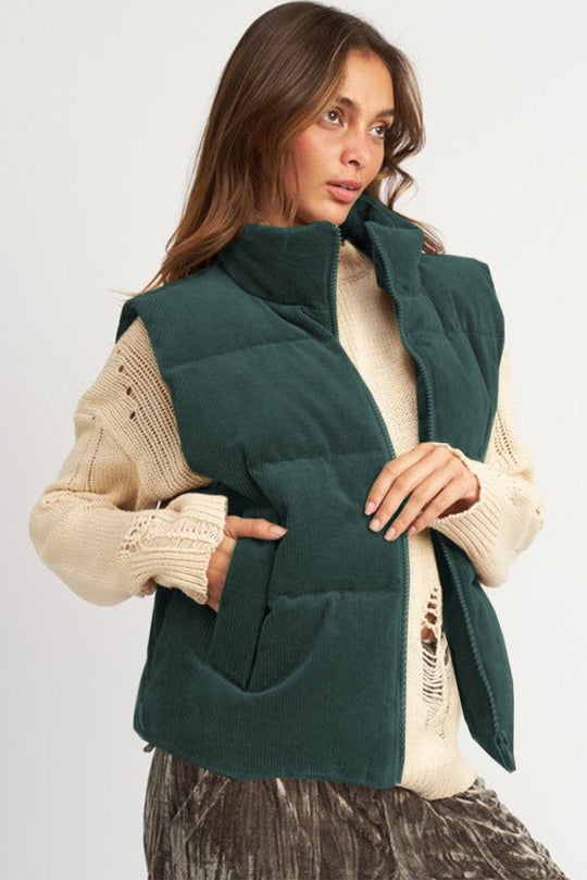 Corduroy Zip Puffer Vest - Klazzi Fashion Boutique