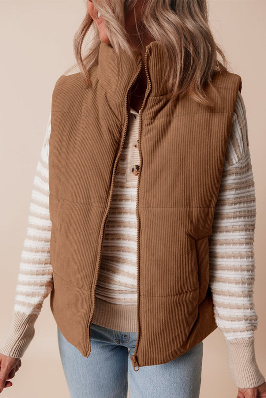 Corduroy Zip Puffer Vest - Klazzi Fashion Boutique