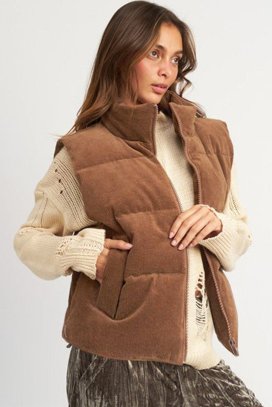 Corduroy Zip Puffer Vest - Klazzi Fashion Boutique