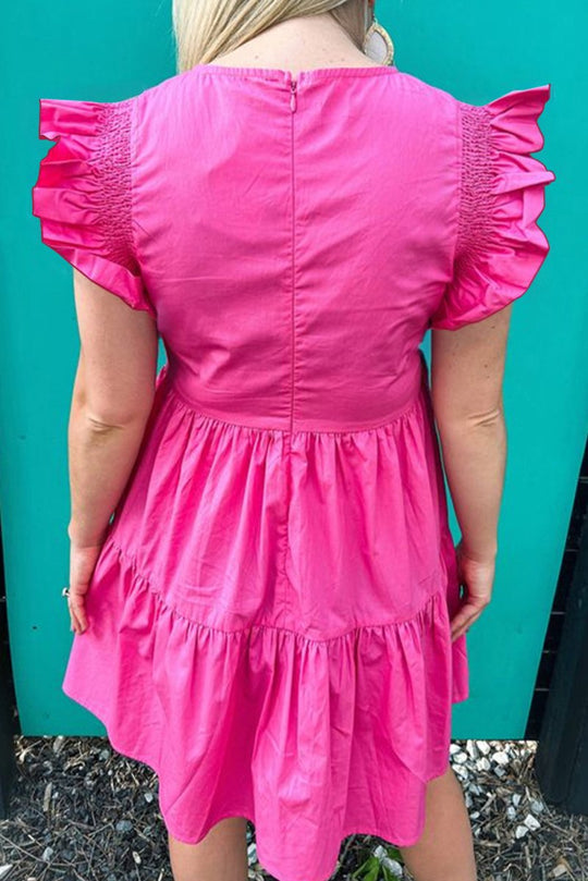 Courtney Ruffled Bright Pink Babydoll Mini Dress - Klazzi Fashion Boutique