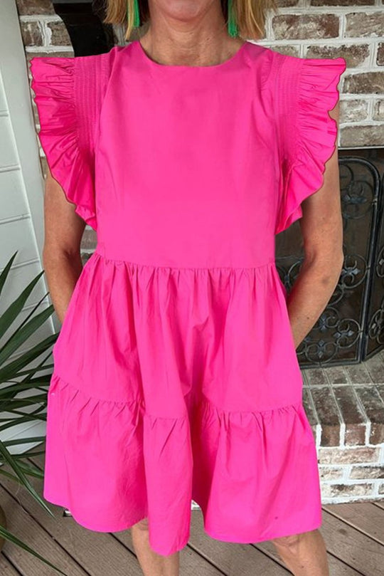 Courtney Ruffled Bright Pink Babydoll Mini Dress - Klazzi Fashion Boutique