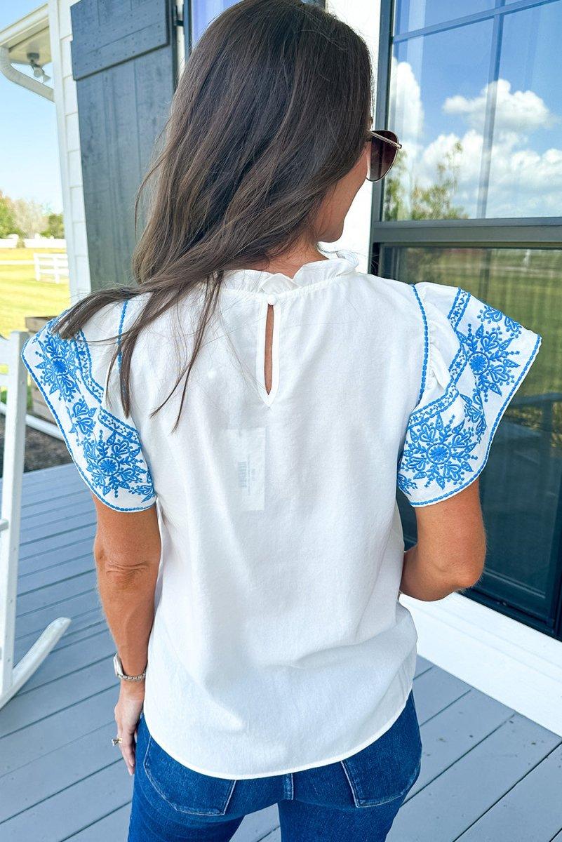 Courtney Ruffled Embroidered Blouse - Klazzi Fashion Boutique