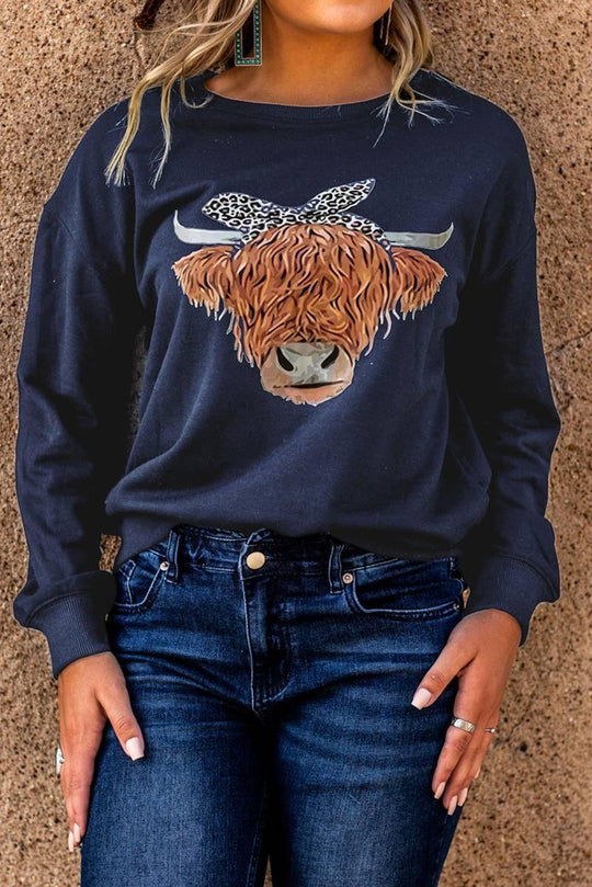 Cow Leopard Headband Sweatshirt - Klazzi Fashion Boutique