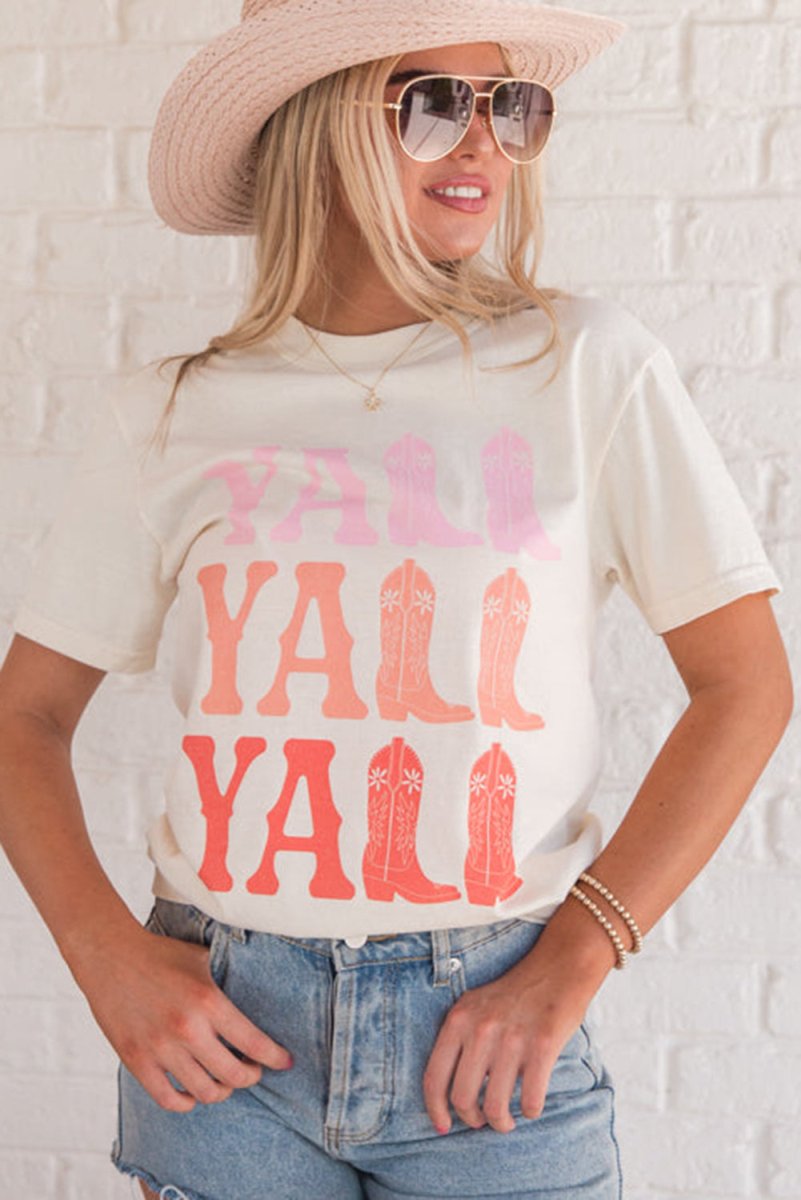 Cowboy Boots "Y'ALL" Graphic T Shirt - Klazzi Fashion Boutique