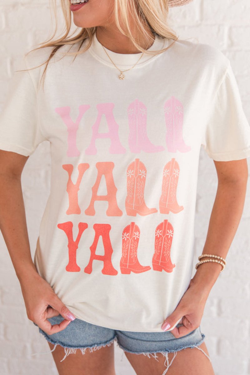 Cowboy Boots "Y'ALL" Graphic T Shirt - Klazzi Fashion Boutique