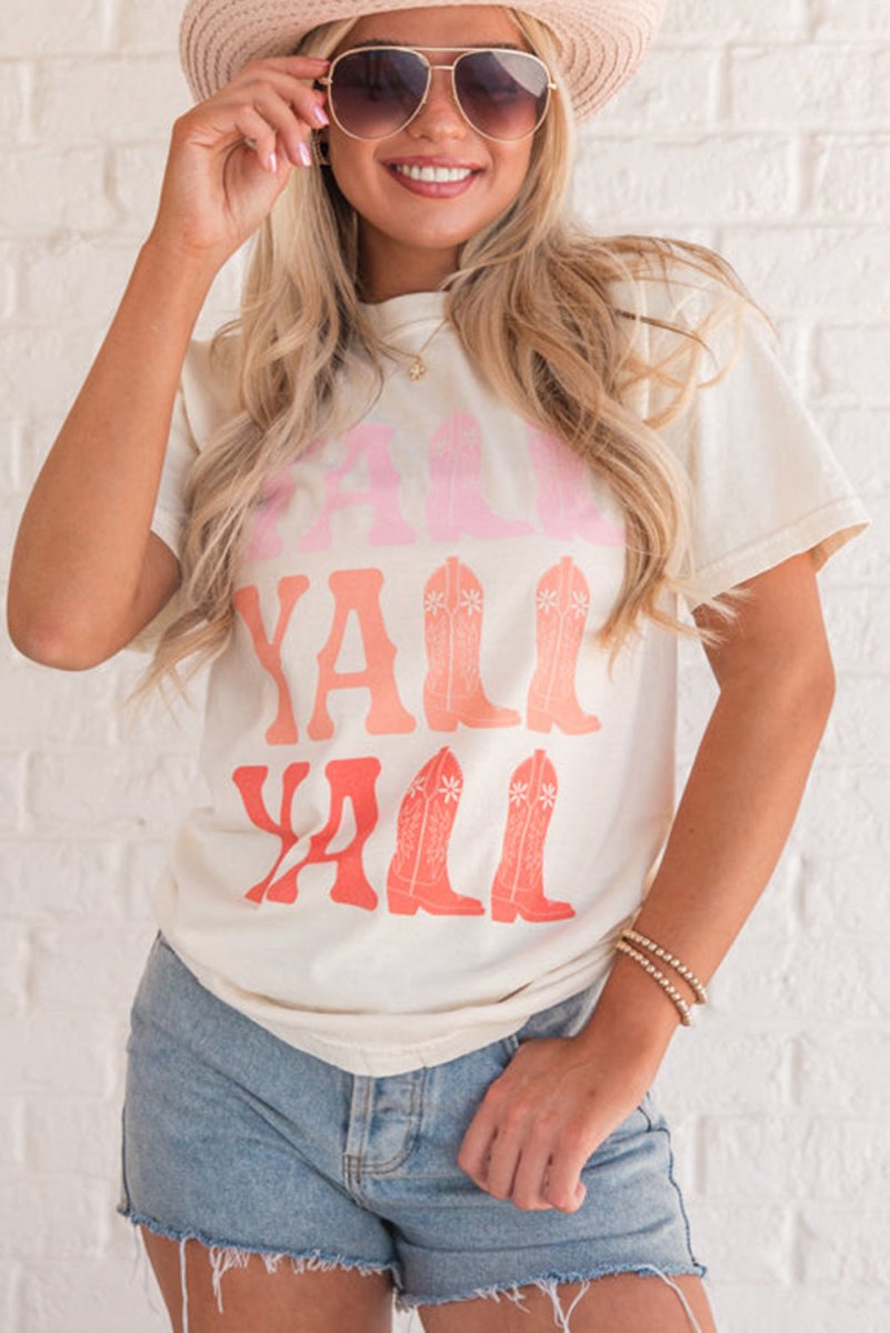 Cowboy Boots "Y'ALL" Graphic T Shirt - Klazzi Fashion Boutique