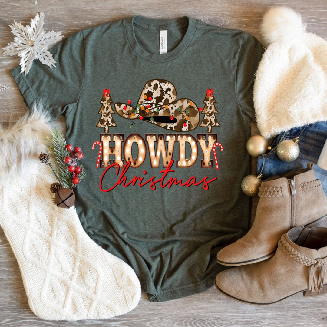 Cowboy Hat "Howdy Christmas" GRAPHIC TEE - Klazzi Fashion Boutique