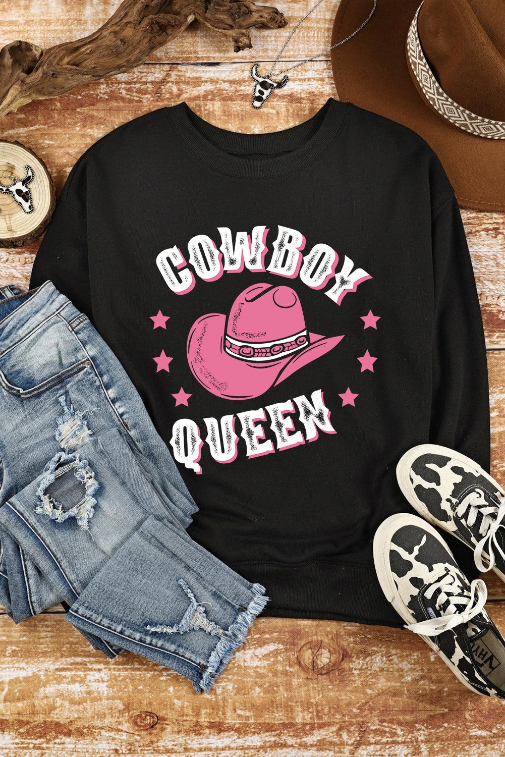 "COWBOY QUEEN" Black Graphic Sweatshirt - Klazzi Fashion Boutique