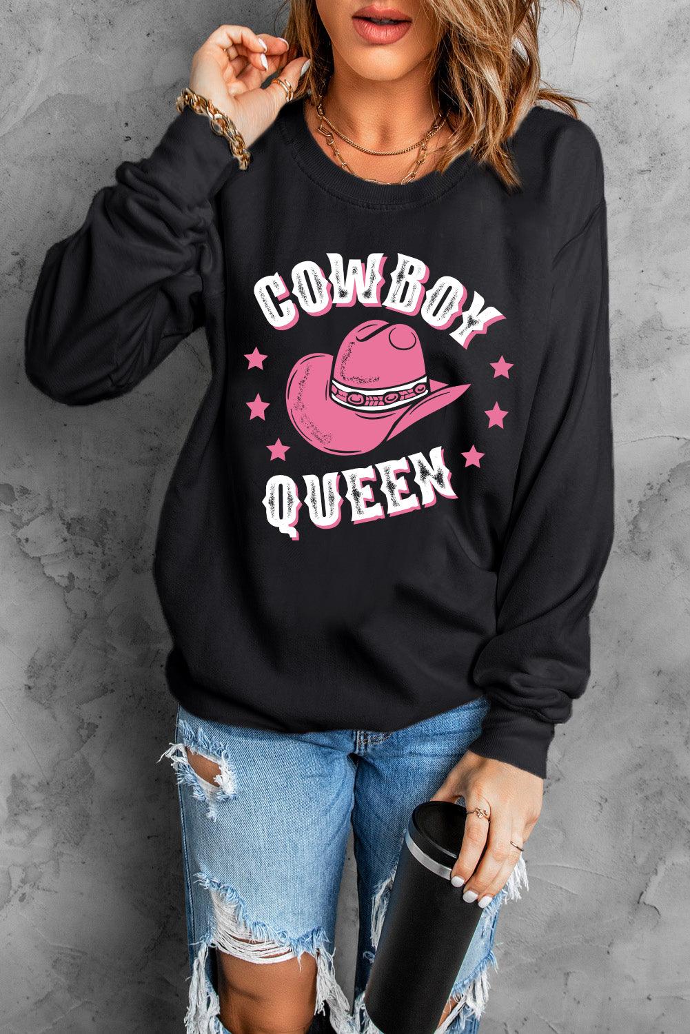 "COWBOY QUEEN" Black Graphic Sweatshirt - Klazzi Fashion Boutique