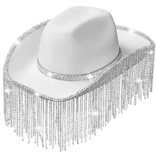 Cowgirl Rhinestone Glitter Fringy Hat - Klazzi Fashion Boutique