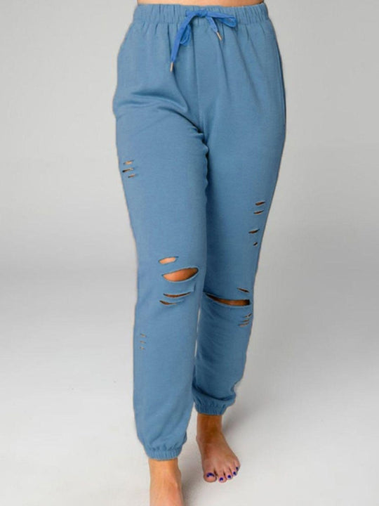 Cozy Up Distressed Sweatshirt and Joggers Set - Klazzi Fashion Boutique