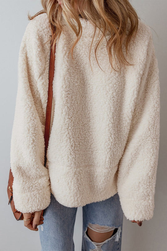 Cream Fleece Turtleneck Sweatshirt - Klazzi Fashion Boutique