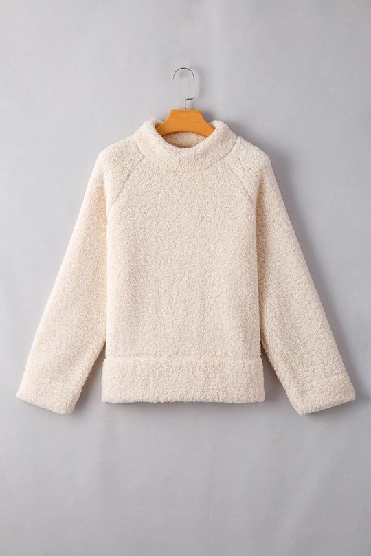 Cream Fleece Turtleneck Sweatshirt - Klazzi Fashion Boutique