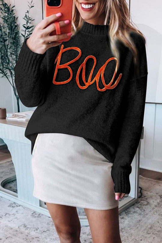 Cream Knitted "Boo" Pattern Sweater - Klazzi Fashion Boutique