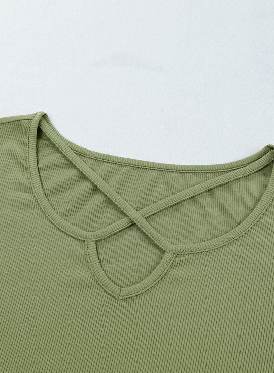 Crisscross Army Green Knit Plus Size Shirt - Klazzi Fashion Boutique