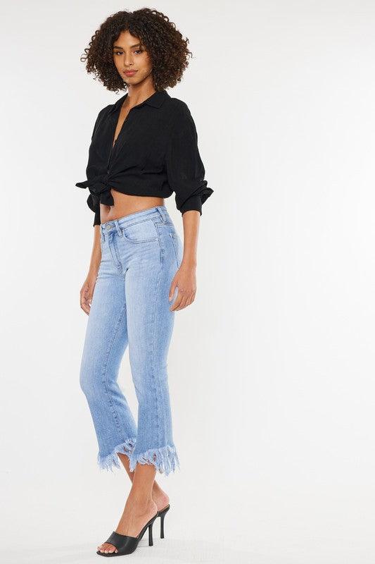 Crop High Rise Bootcut Denim Jeans - Klazzi Fashion Boutique