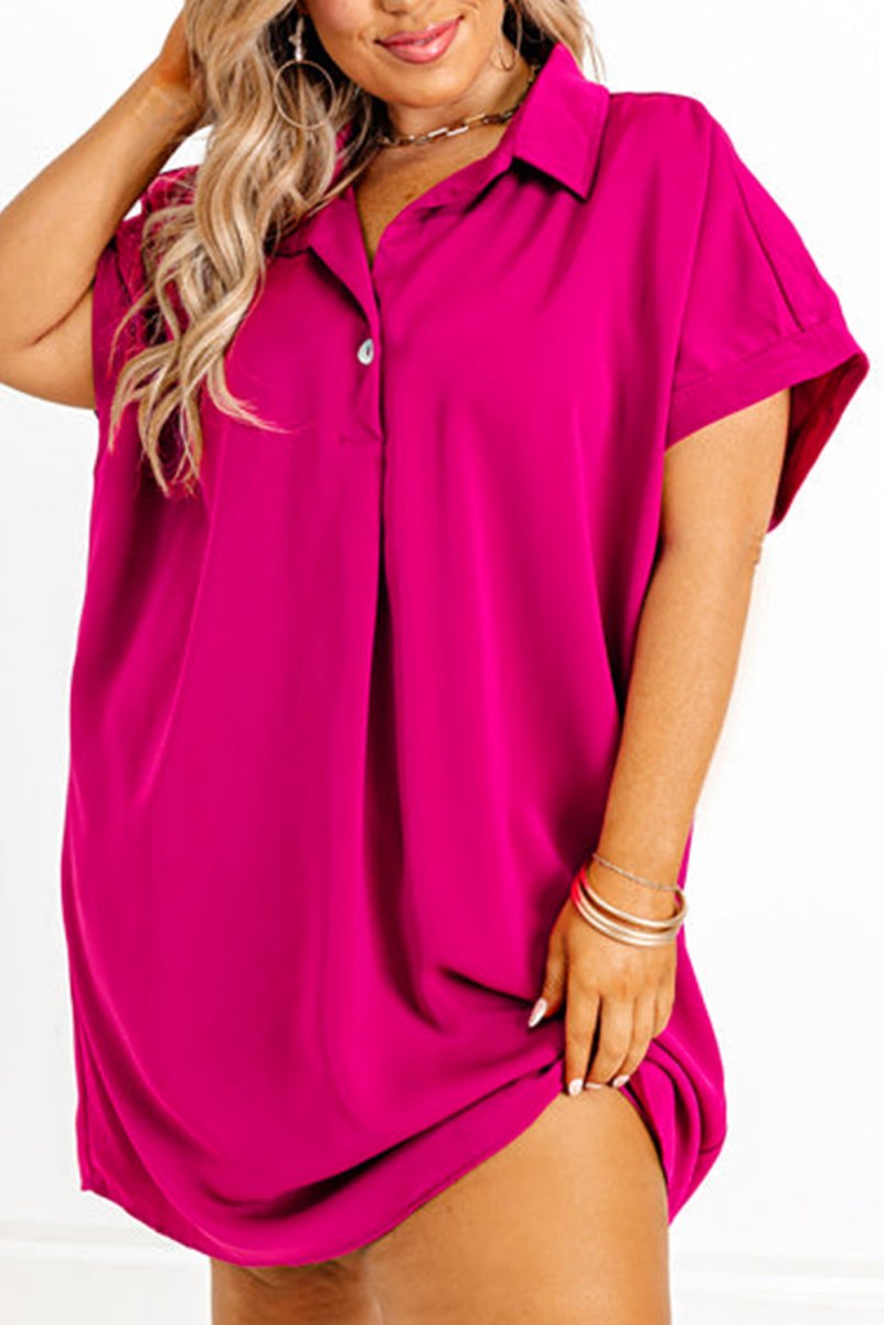 Curvy Collared Bright Pink Shift Dress - Klazzi Fashion Boutique