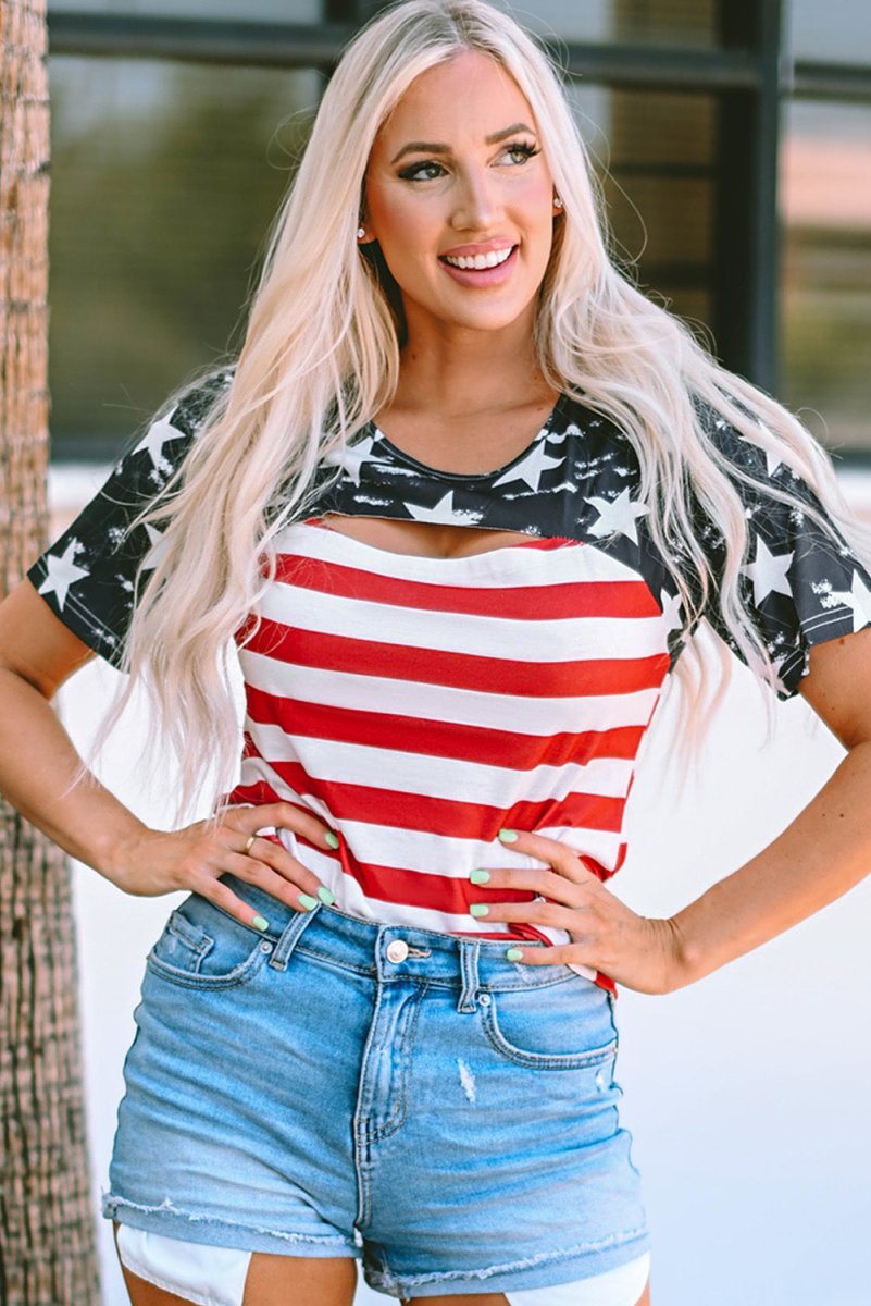 Cutout American Flag T-Shirt - Klazzi Fashion Boutique