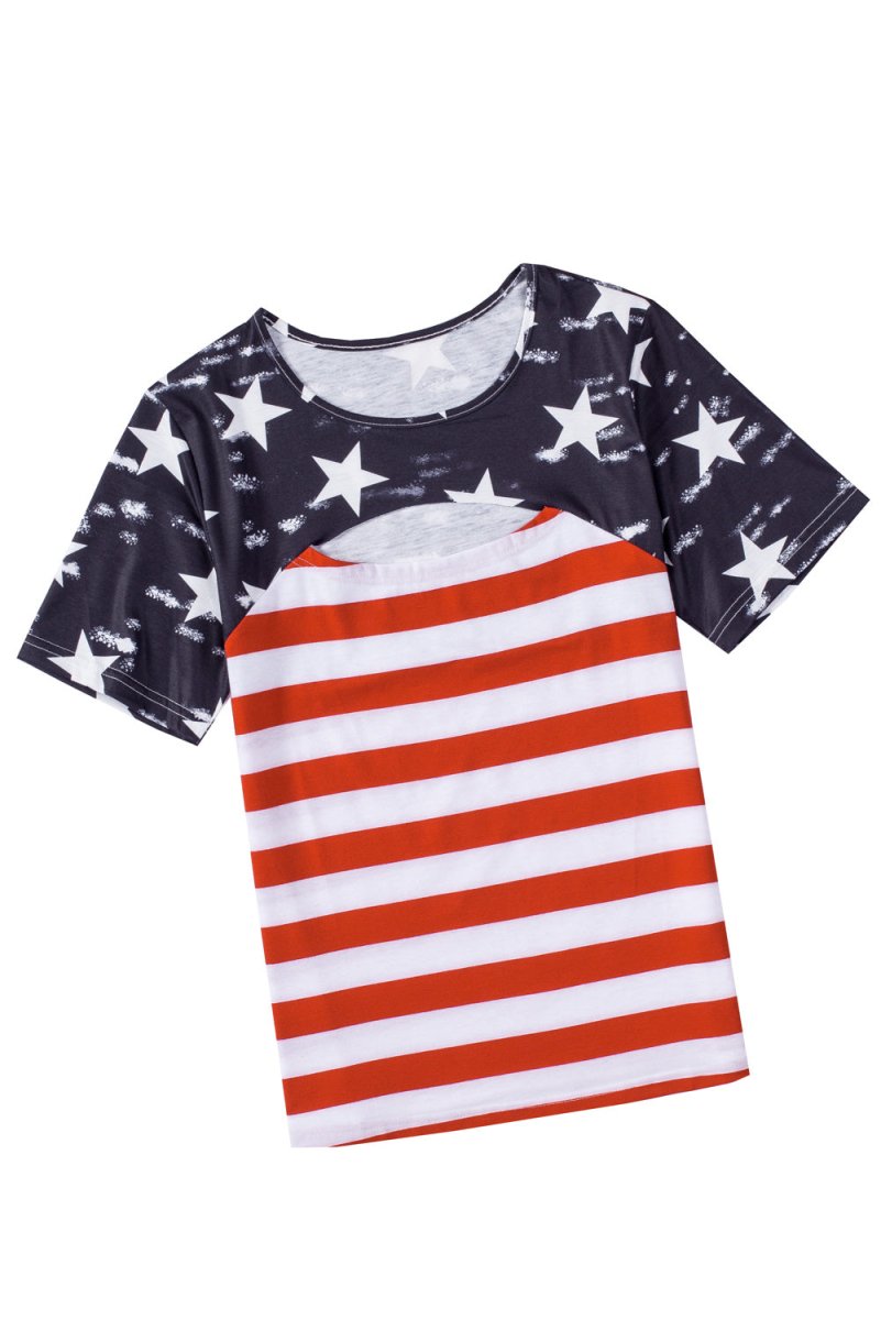 Cutout American Flag T-Shirt - Klazzi Fashion Boutique