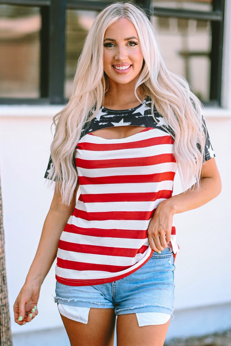 Cutout American Flag T-Shirt - Klazzi Fashion Boutique