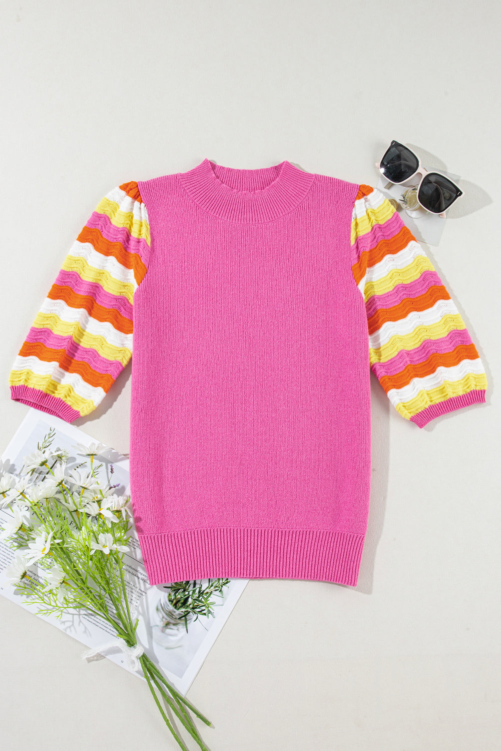 Pink Knit Multicolor Sweater Top