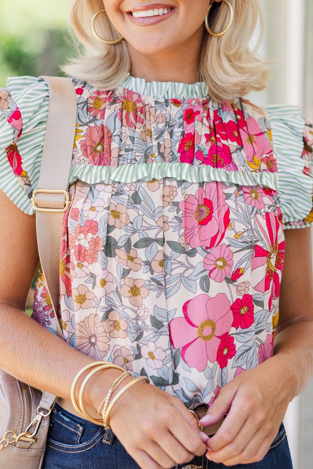 Kacey Floral Ruffle Short Sleeve Blouse