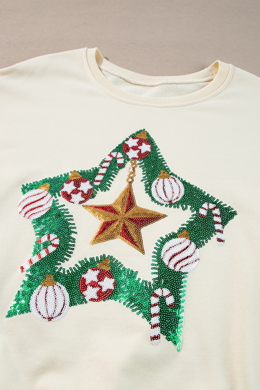 Sassy Christmas Star Wreath Ornament Sequins Sweatshirt